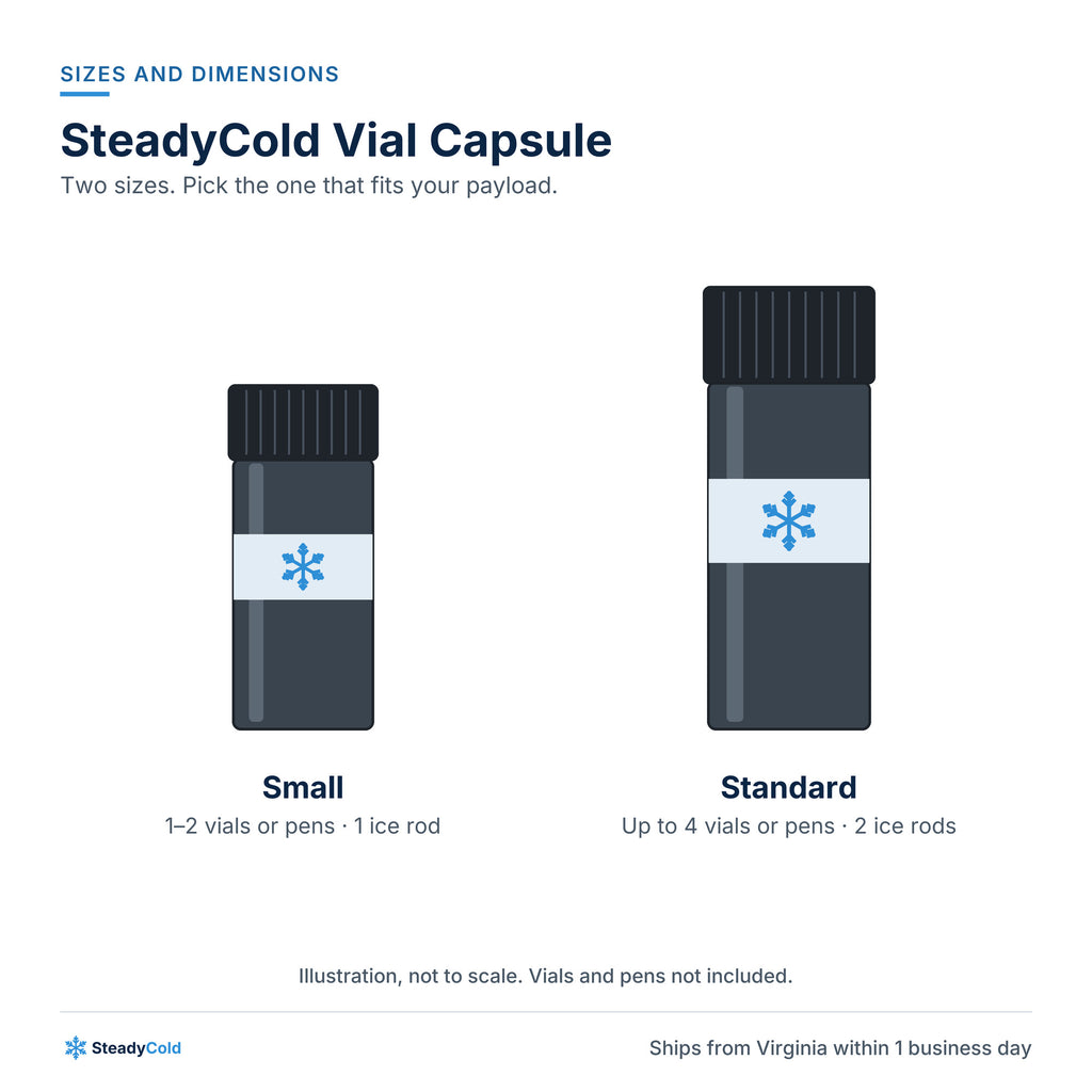 SteadyCold Vial Capsule: Sizes and dimensions