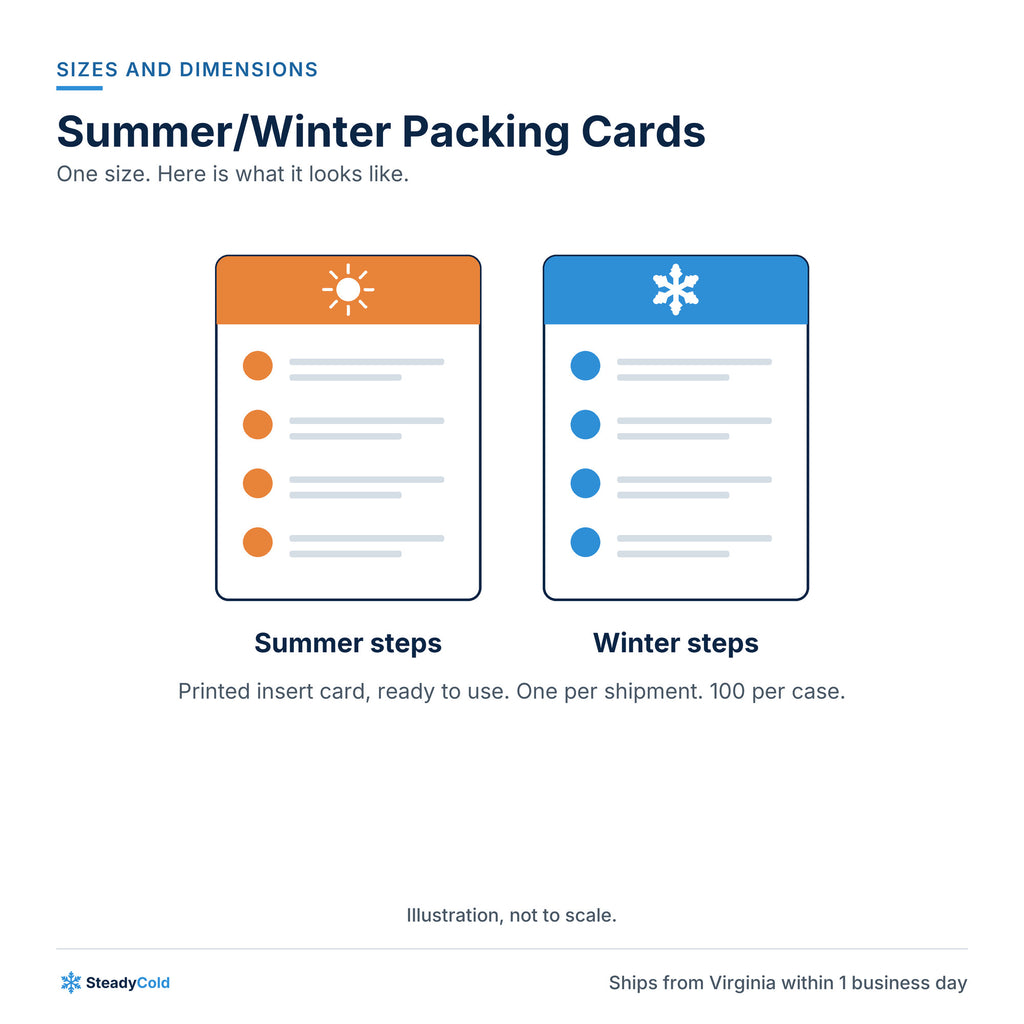 Summer/Winter Packing Cards: Sizes and dimensions